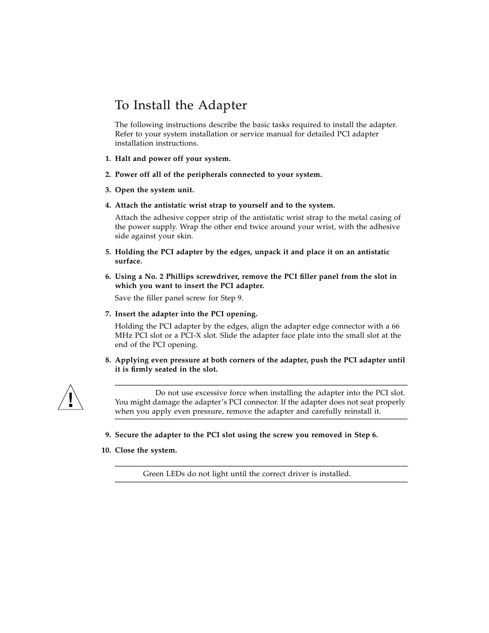 To install the adapter | Sun Microsystems Ethernet PCI-X Adapter User Manual | Page 22 / 78