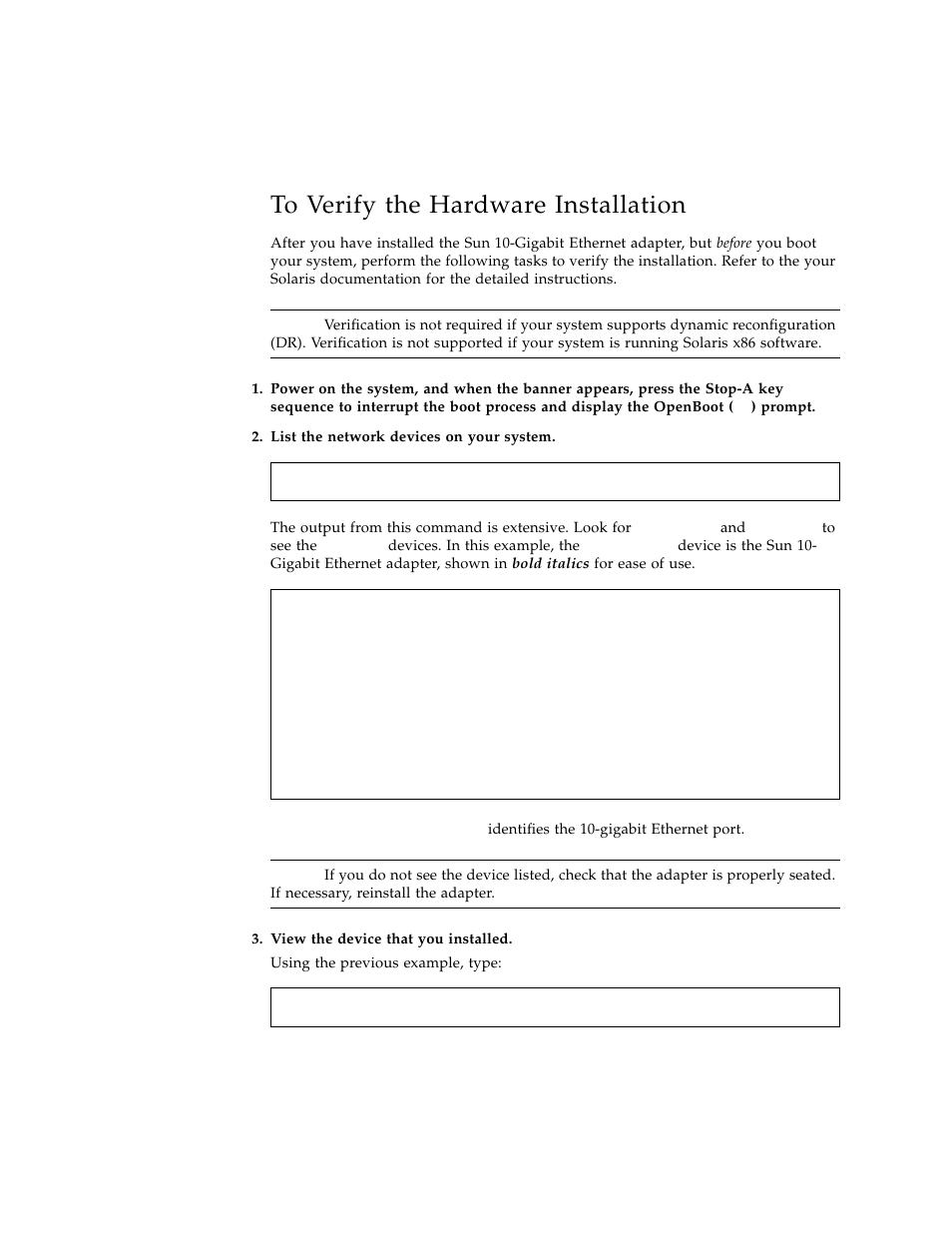 To verify the hardware installation | Sun Microsystems Ethernet PCI-X Adapter User Manual | Page 25 / 78