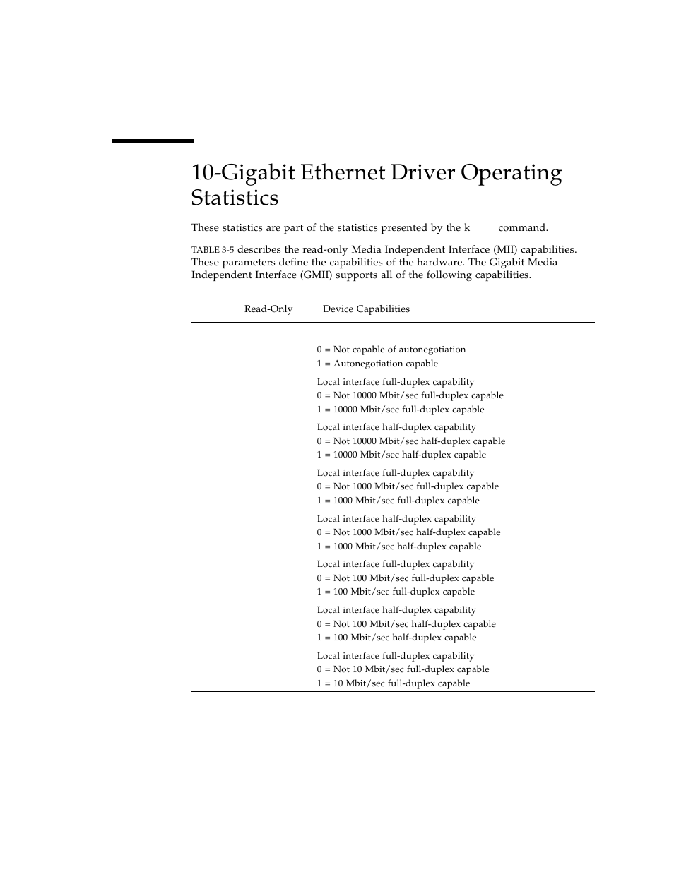 Gigabit ethernet driver operating statistics, Table 3-5 | Sun Microsystems Ethernet PCI-X Adapter User Manual | Page 45 / 78