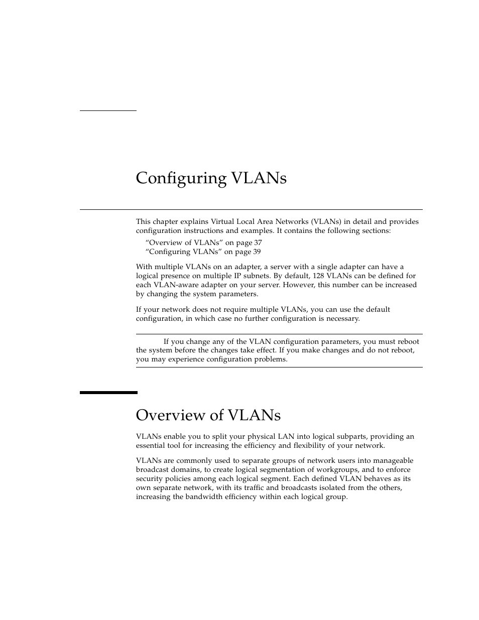 Configuring vlans, Overview of vlans, Chapter 4 | Sun Microsystems Ethernet PCI-X Adapter User Manual | Page 53 / 78