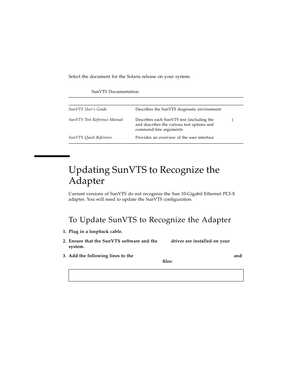 Updating sunvts to recognize the adapter, To update sunvts to recognize the adapter, Table b-1 | Sun Microsystems Ethernet PCI-X Adapter User Manual | Page 62 / 78