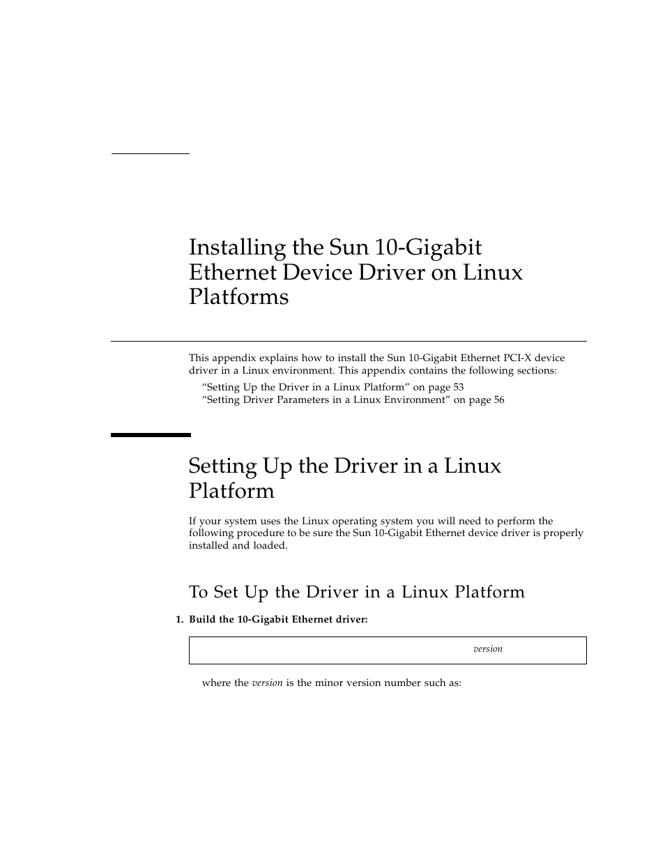 Setting up the driver in a linux platform, To set up the driver in a linux platform, Appendix d | Sun Microsystems Ethernet PCI-X Adapter User Manual | Page 69 / 78