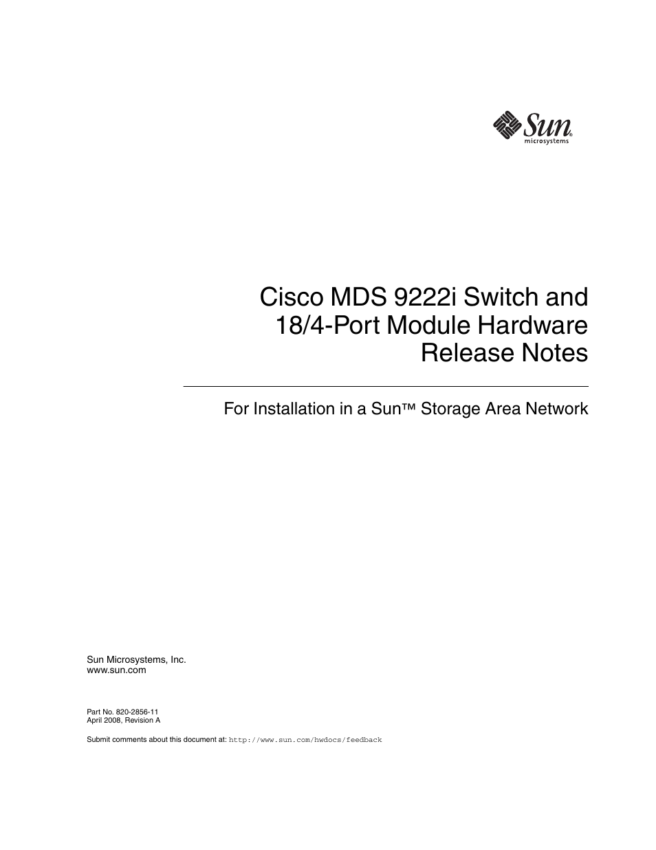 Sun Microsystems Cisco MDS 9222i User Manual | 12 pages