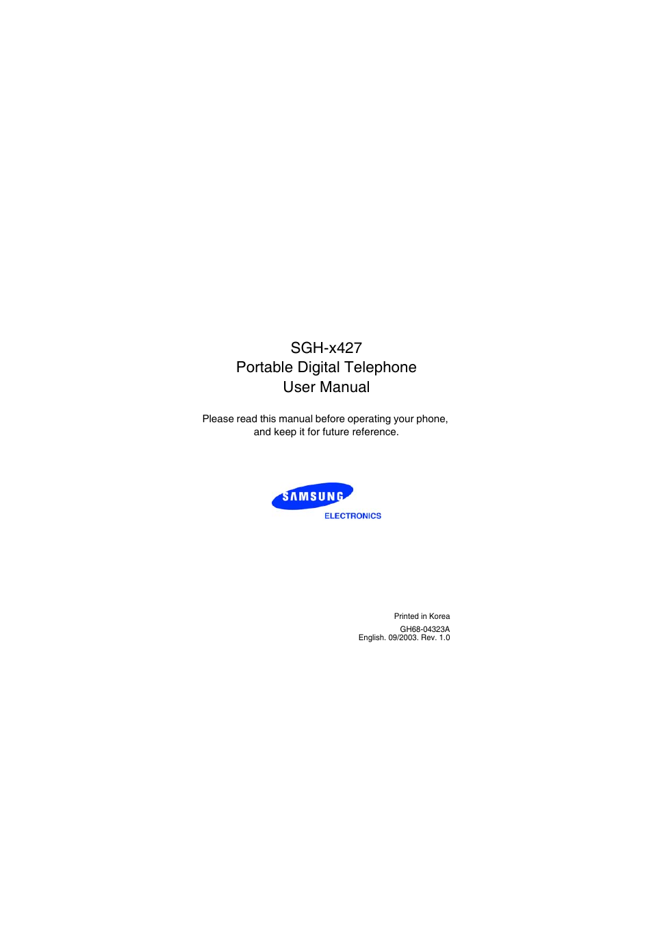 Sgh-x427, Portable digital telephone, User manual | Sgh-x427 portable digital telephone user manual | Samsung SGH-X427 User Manual | Page 2 / 175