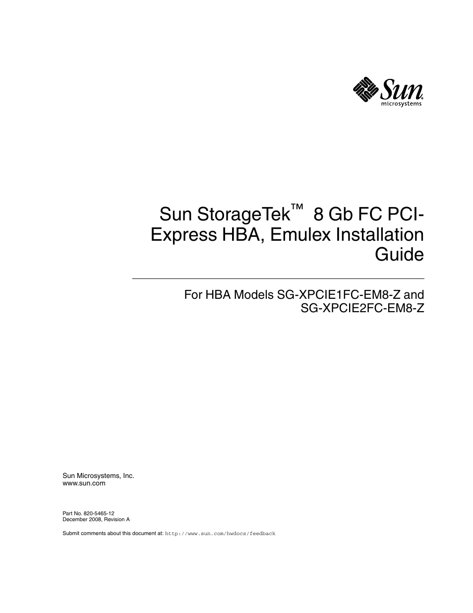 Sun Microsystems SG-XPCIE1FC-EM8-Z User Manual | 56 pages