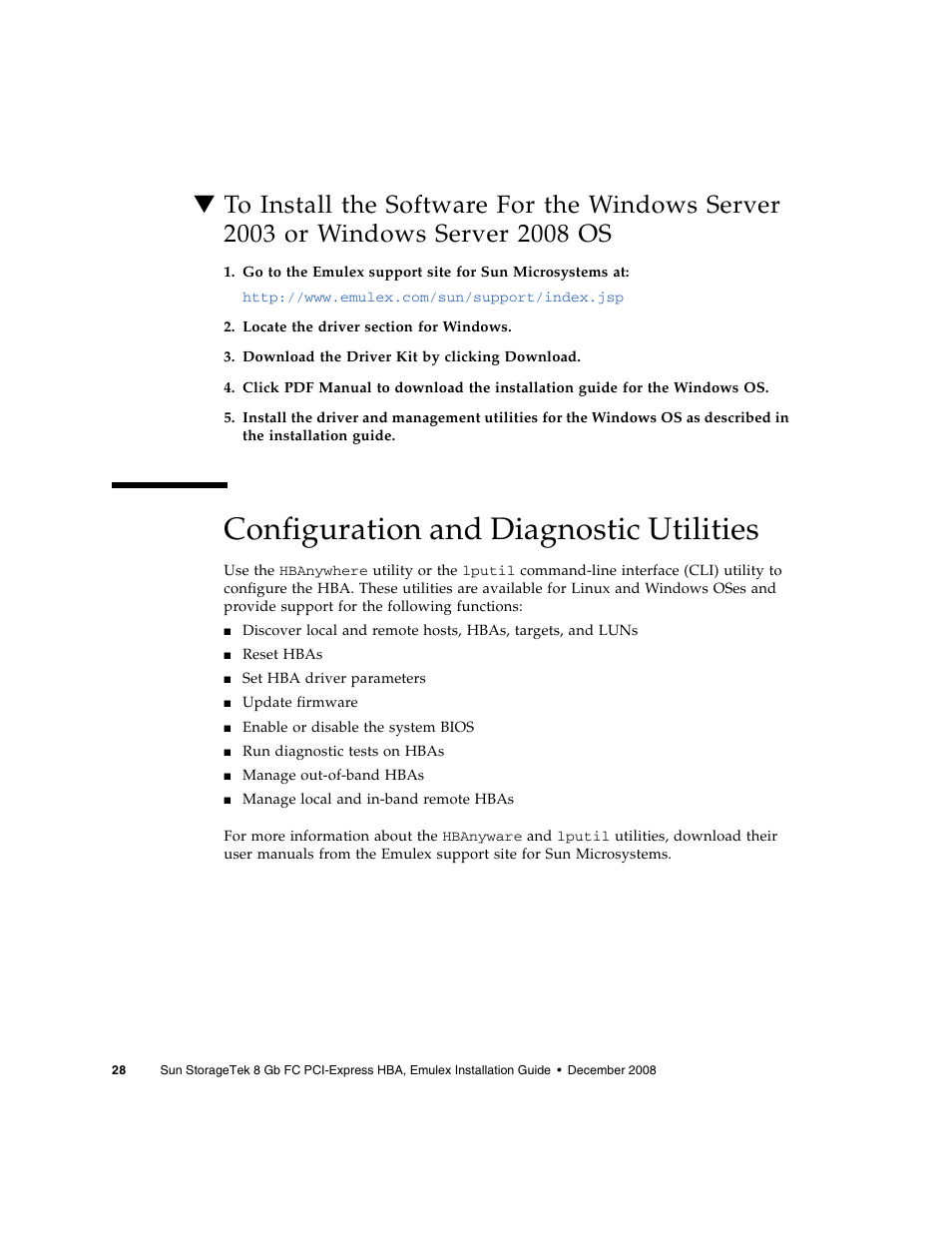 Configuration and diagnostic utilities, 2008 os | Sun Microsystems SG-XPCIE1FC-EM8-Z User Manual | Page 54 / 56