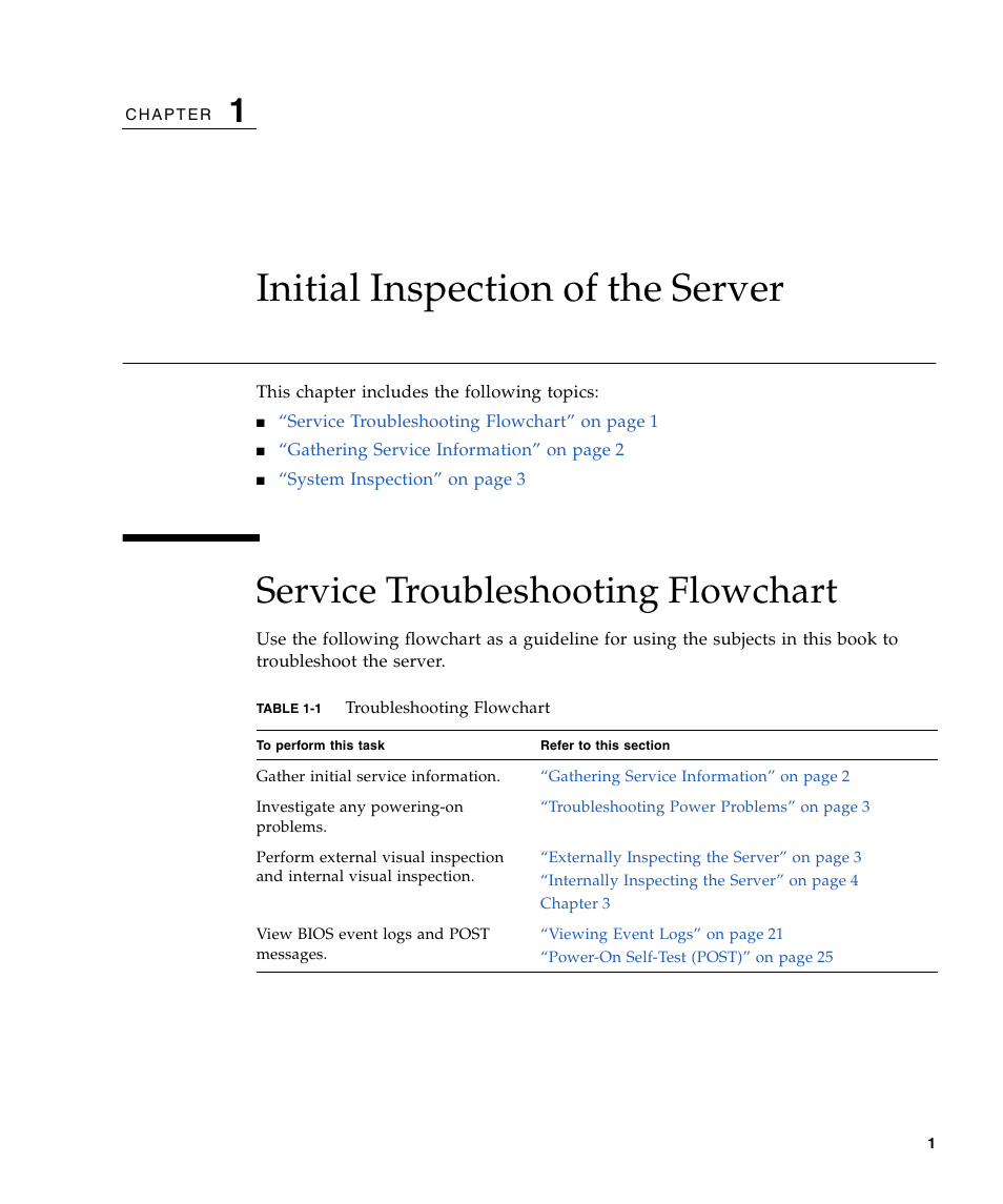 Initial inspection of the server, Service troubleshooting flowchart | Sun Microsystems Sun Fire X4240 User Manual | Page 11 / 80