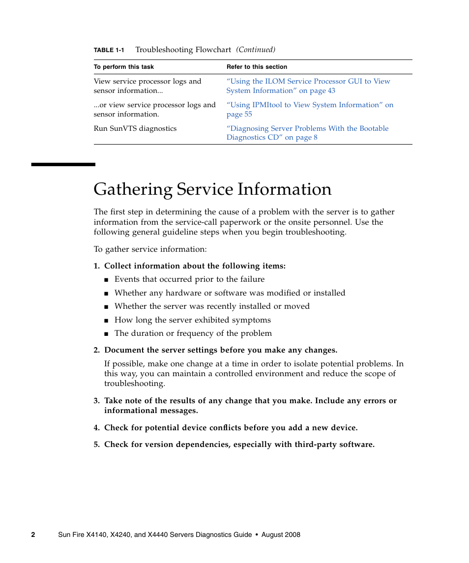 Gathering service information | Sun Microsystems Sun Fire X4240 User Manual | Page 12 / 80