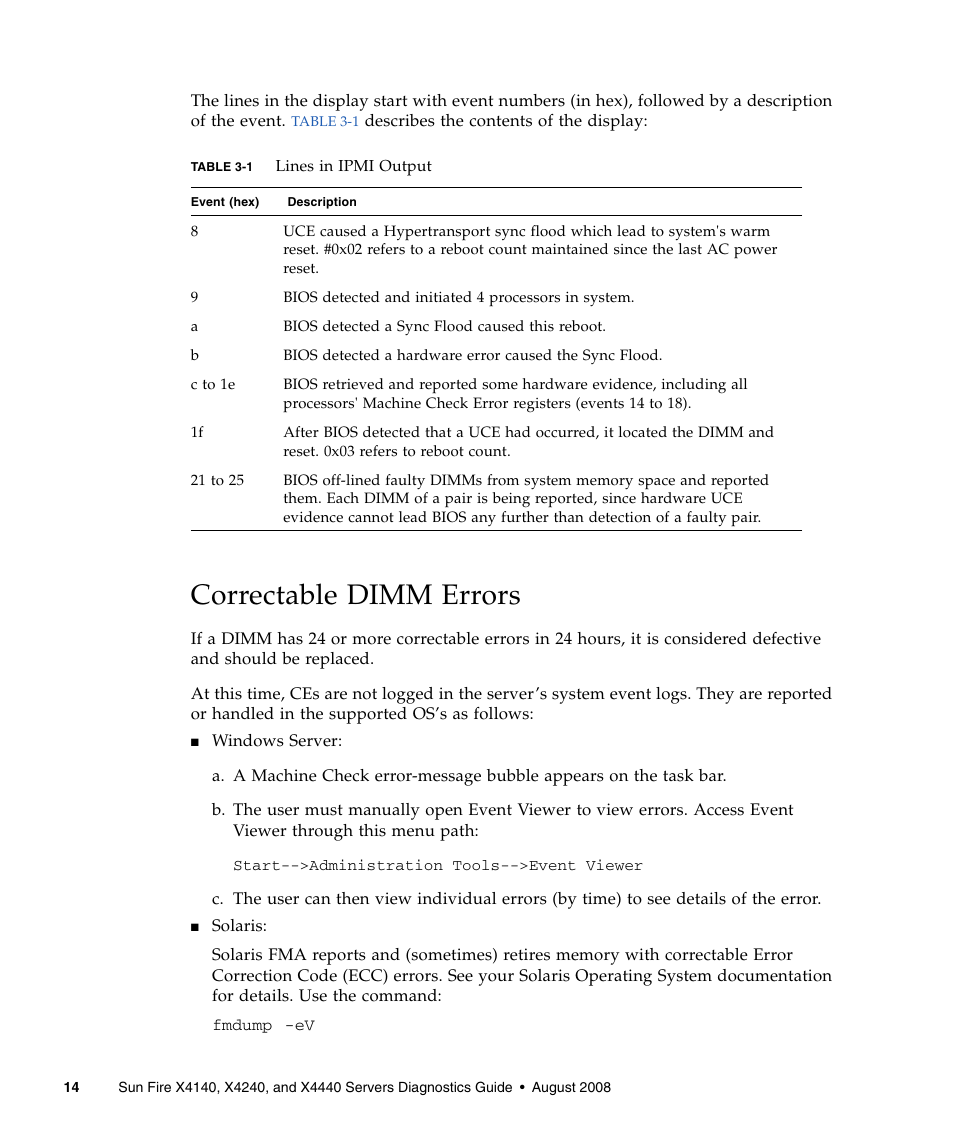 Correctable dimm errors | Sun Microsystems Sun Fire X4240 User Manual | Page 24 / 80