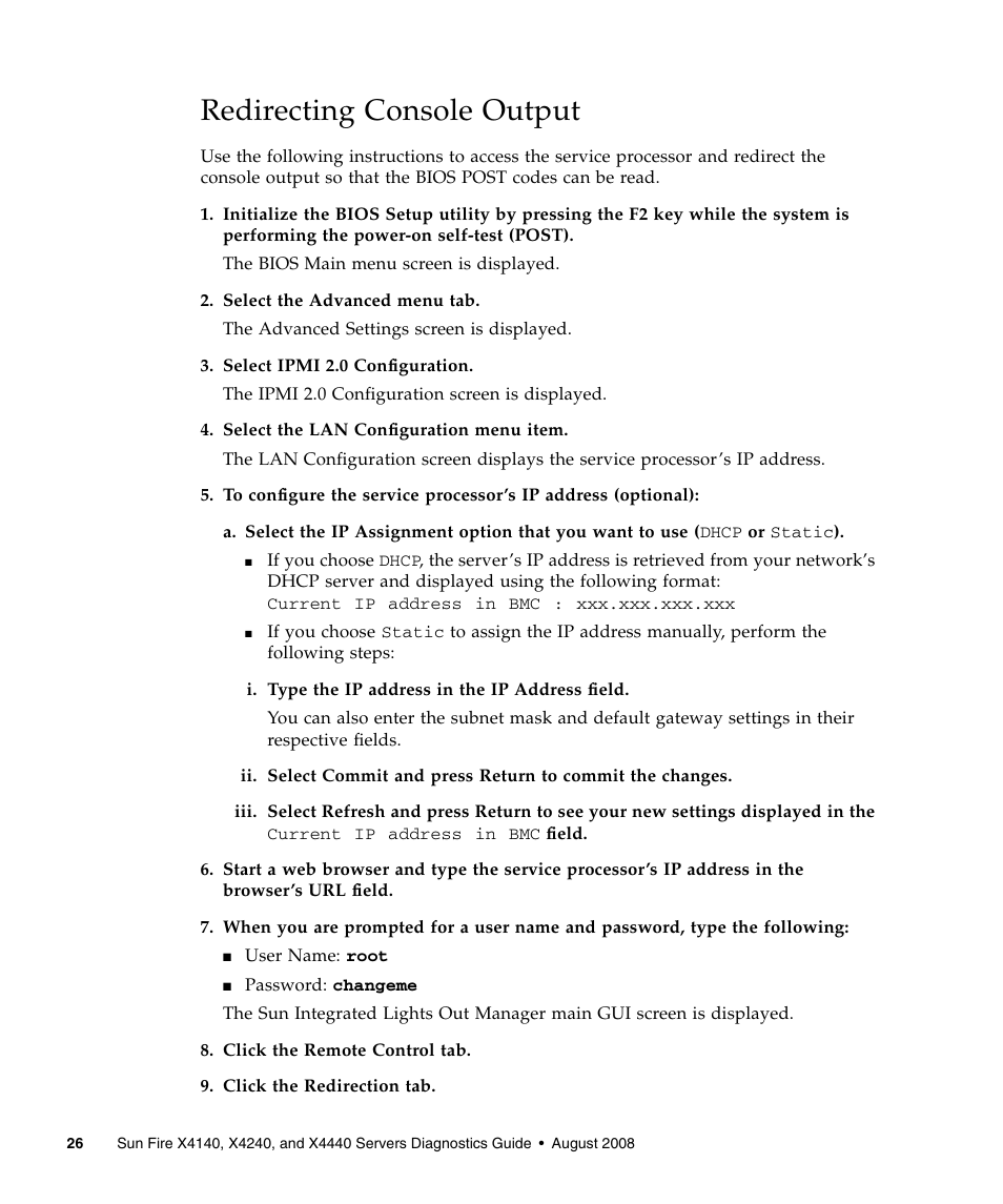 Redirecting console output | Sun Microsystems Sun Fire X4240 User Manual | Page 36 / 80