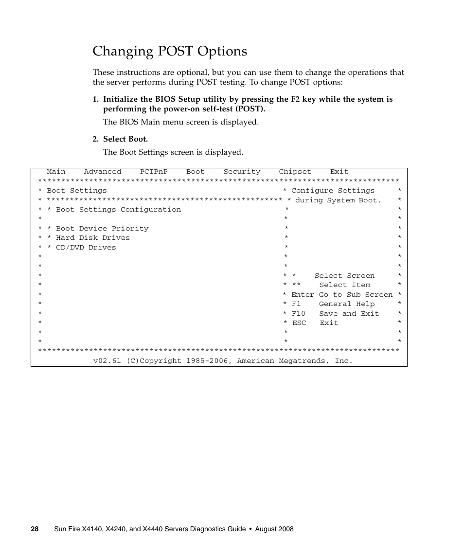 Changing post options | Sun Microsystems Sun Fire X4240 User Manual | Page 38 / 80