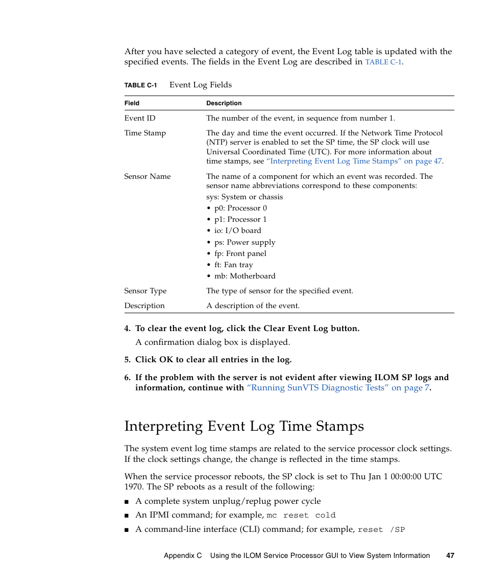 Interpreting event log time stamps | Sun Microsystems Sun Fire X4240 User Manual | Page 57 / 80