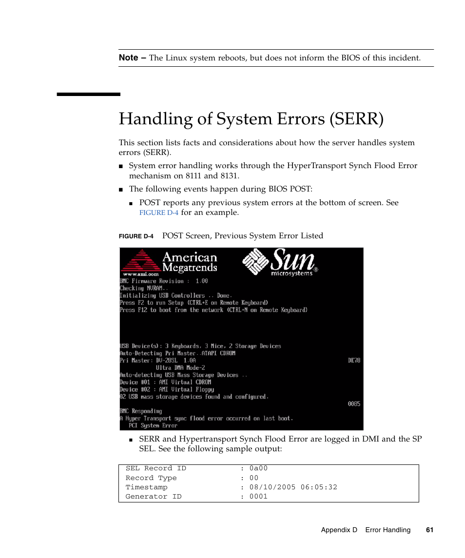 Handling of system errors (serr) | Sun Microsystems Sun Fire X4240 User Manual | Page 71 / 80