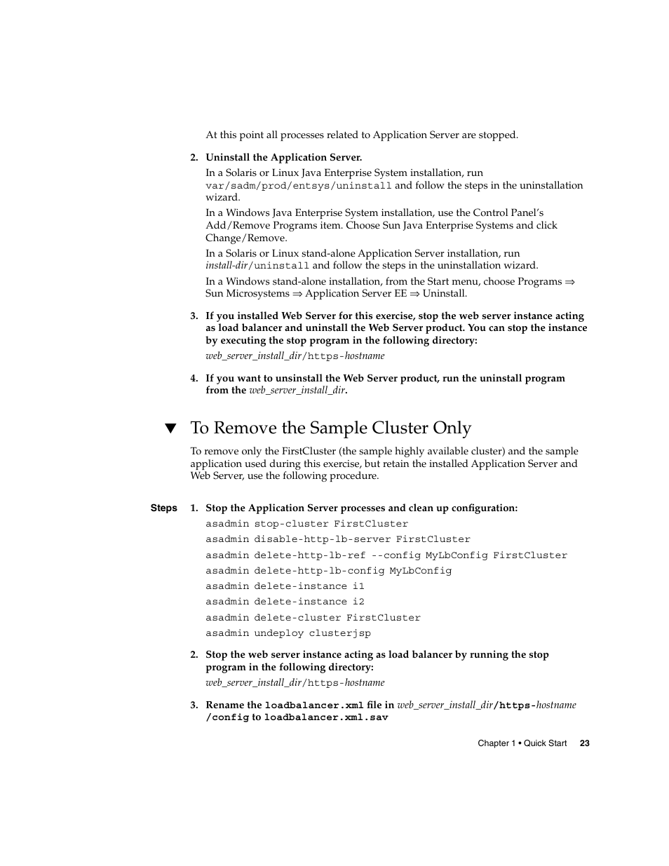 To remove the sample cluster only, To remove the sample | Sun Microsystems 2005Q2 User Manual | Page 23 / 38