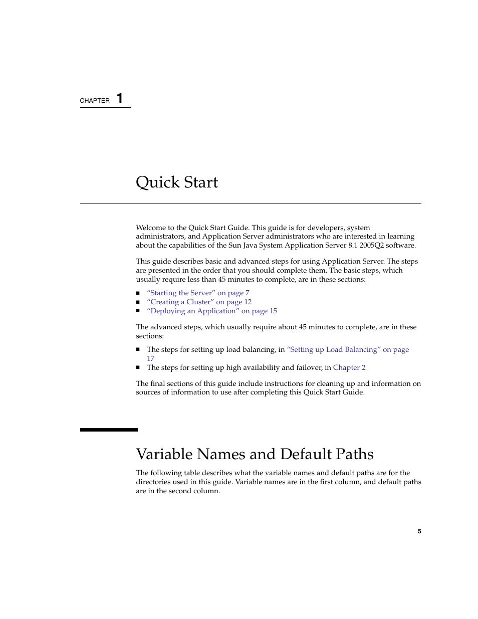 Quick start, Variable names and default paths | Sun Microsystems 2005Q2 User Manual | Page 5 / 38