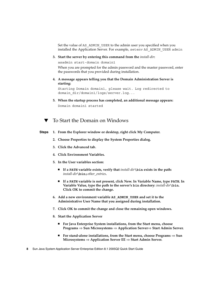 To start the domain on windows | Sun Microsystems 2005Q2 User Manual | Page 8 / 38