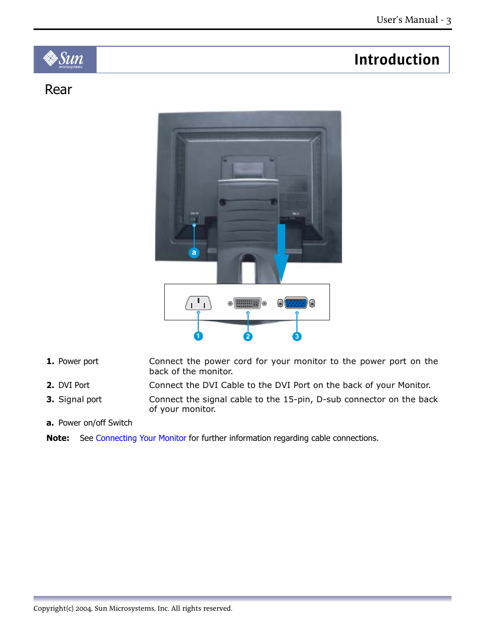 Rear, 3.rear, Introduction | Sun Microsystems Computer Monitor User Manual | Page 13 / 43