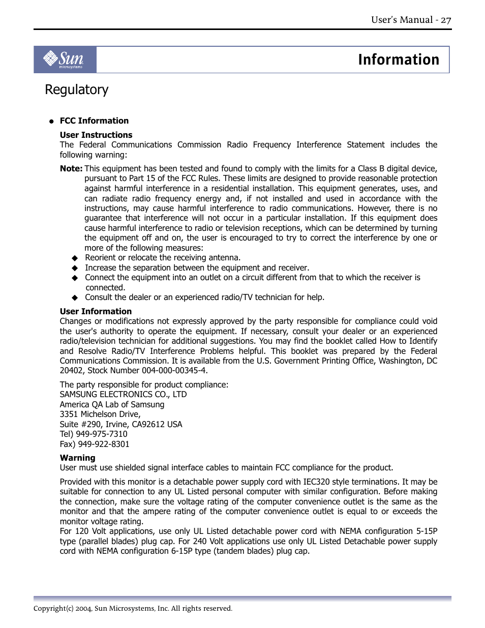 Regulatory, 2.regulatory, Information | Sun Microsystems Computer Monitor User Manual | Page 37 / 43