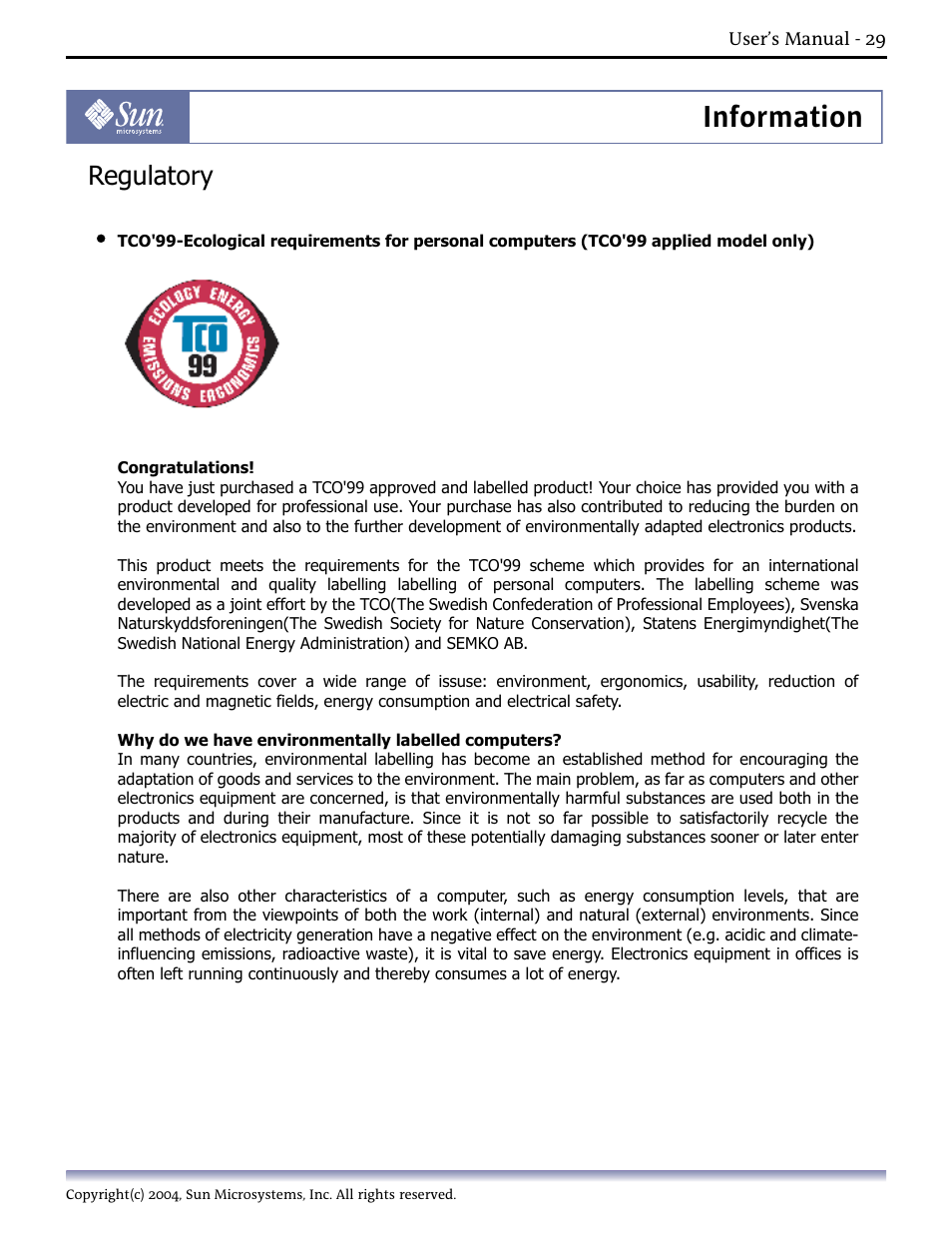 Information, Regulatory | Sun Microsystems Computer Monitor User Manual | Page 39 / 43