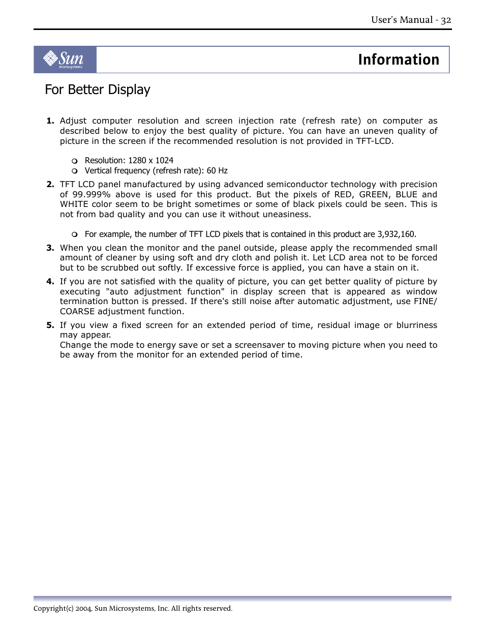 For better display, 3.for better display, Information | Sun Microsystems Computer Monitor User Manual | Page 42 / 43