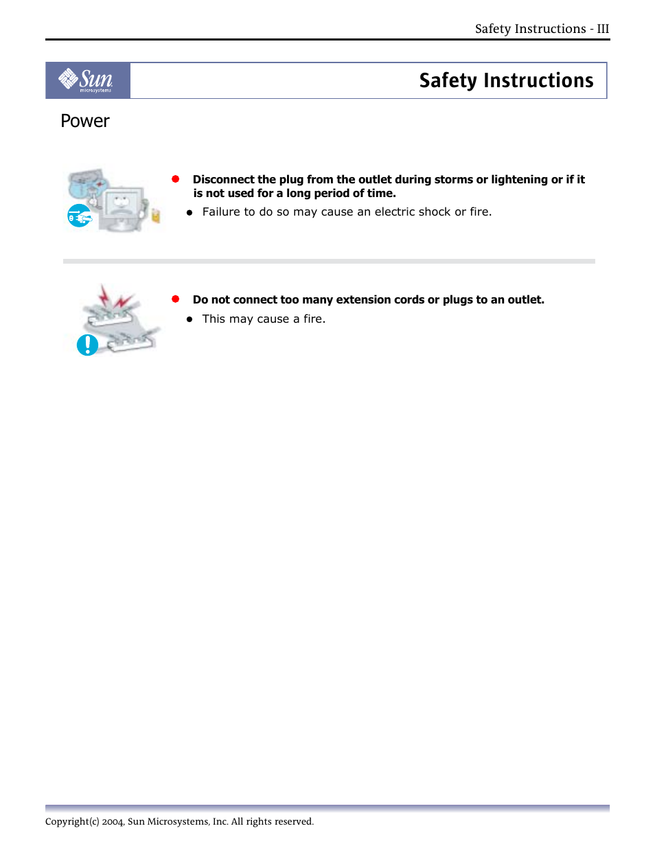 Safety instructions, Power | Sun Microsystems Computer Monitor User Manual | Page 5 / 43