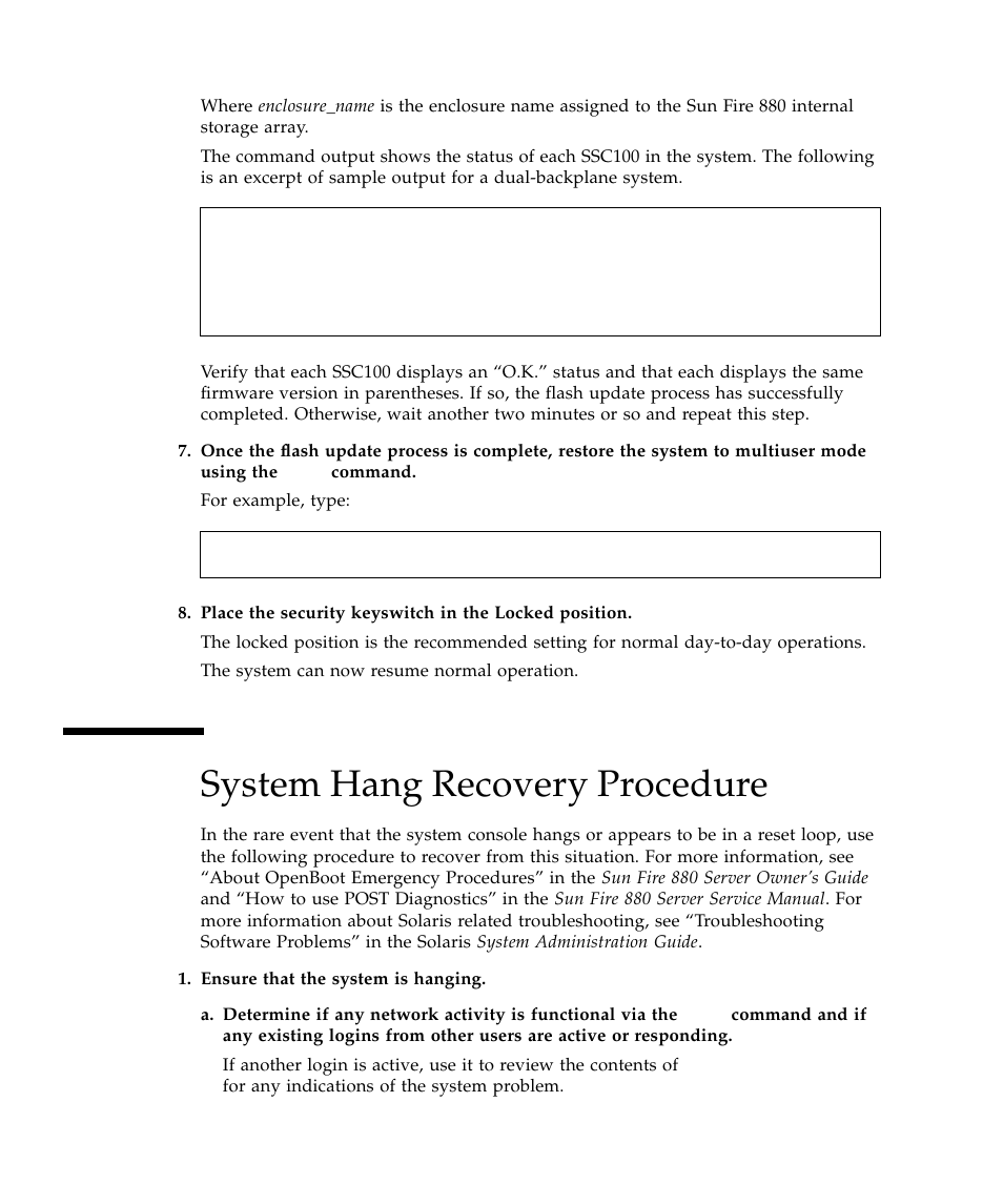 System hang recovery procedure | Sun Microsystems Sun Fire 880 User Manual | Page 16 / 34