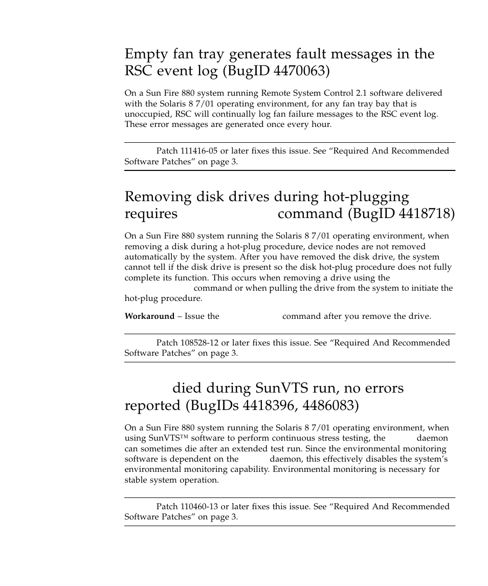 Bugid 4470063), Removing disk drives during hot-plugging requires, Devfsadm | Picld | Sun Microsystems Sun Fire 880 User Manual | Page 27 / 34