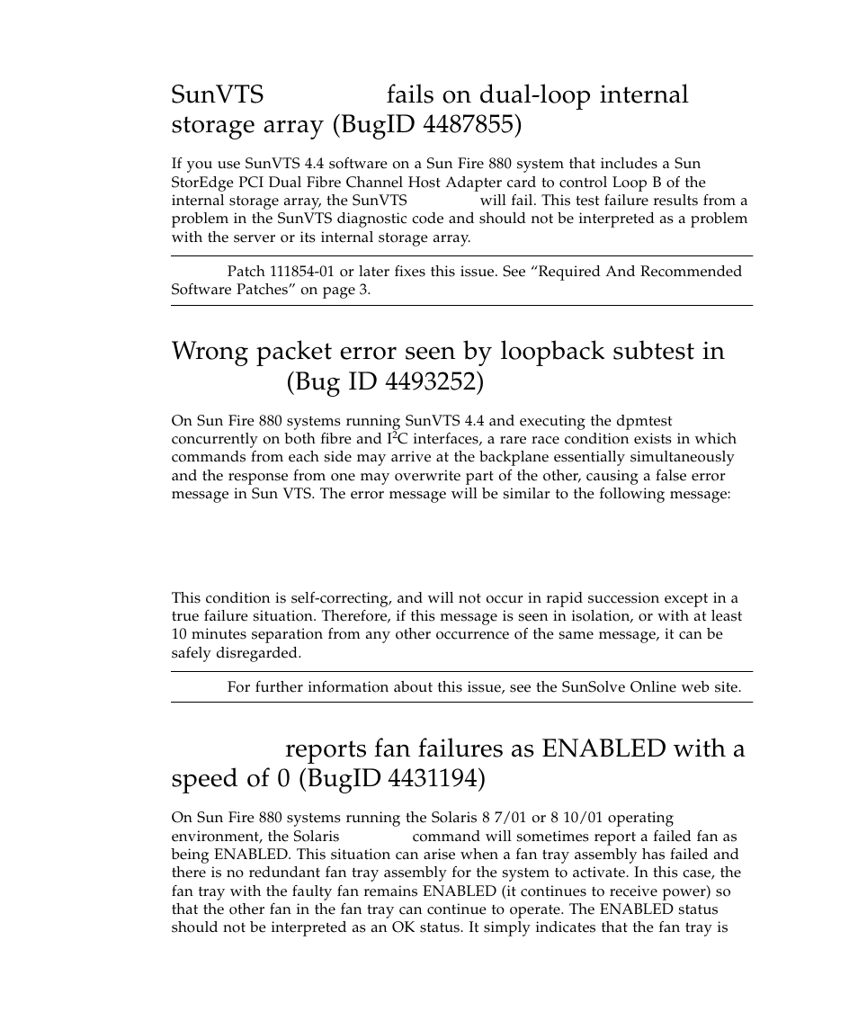Sunvts, Dpmtest, Wrong packet error seen by loopback subtest in | Prtdiag | Sun Microsystems Sun Fire 880 User Manual | Page 28 / 34