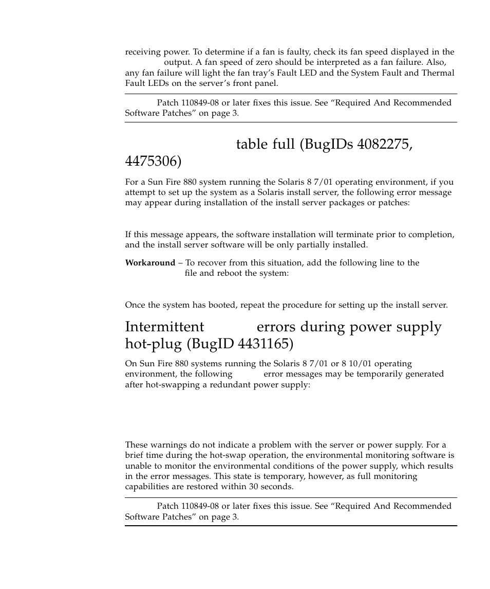 Hsfs: hsnode table full (bugids4082275, 4475306), Hsfs: hsnode, Intermittent | Sun Microsystems Sun Fire 880 User Manual | Page 29 / 34