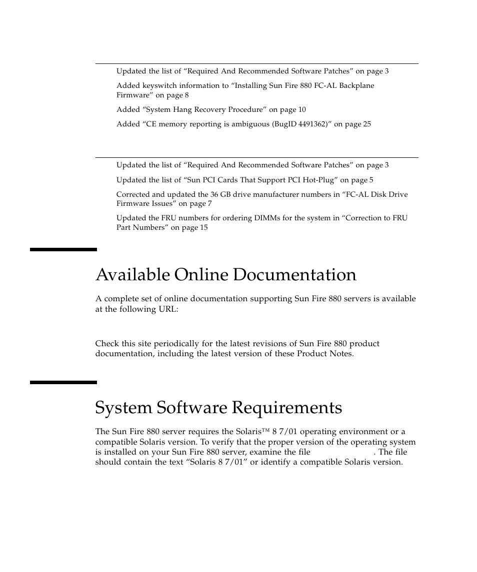 Available online documentation, System software requirements | Sun Microsystems Sun Fire 880 User Manual | Page 8 / 34