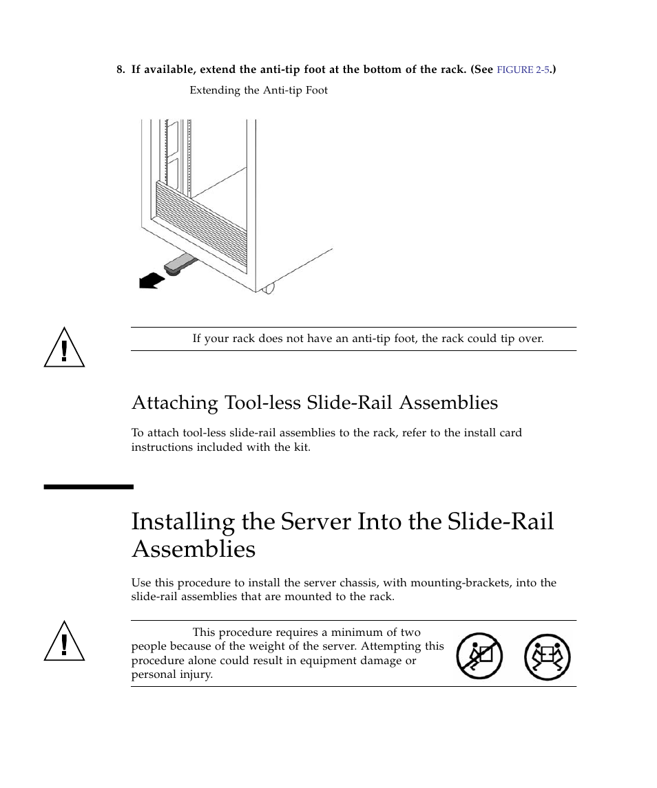 Attaching tool-less slide-rail assemblies | Sun Microsystems Sun Fire X4150 Server User Manual | Page 28 / 80