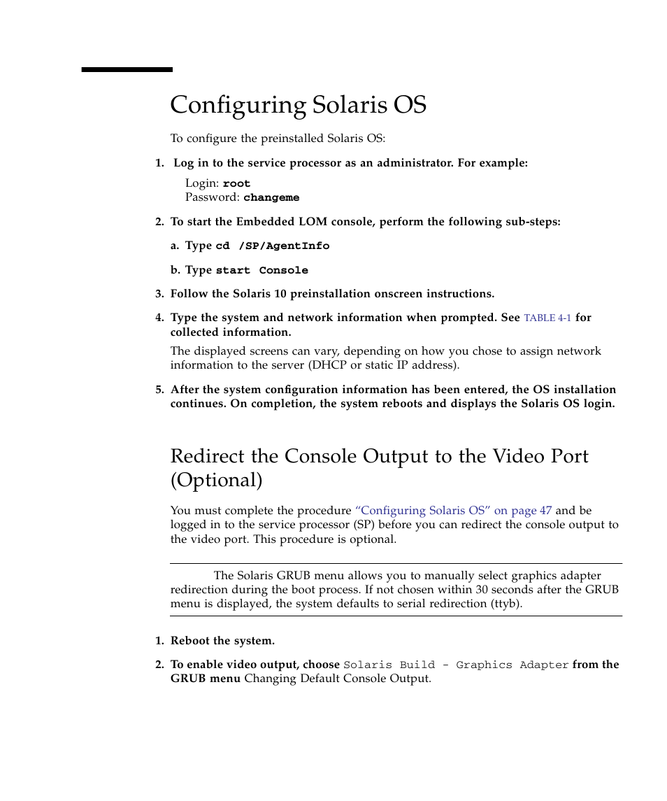 Configuring solaris os | Sun Microsystems Sun Fire X4150 Server User Manual | Page 57 / 80