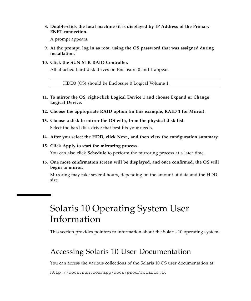 Solaris 10 operating system user information, Accessing solaris 10 user documentation | Sun Microsystems Sun Fire X4150 Server User Manual | Page 62 / 80