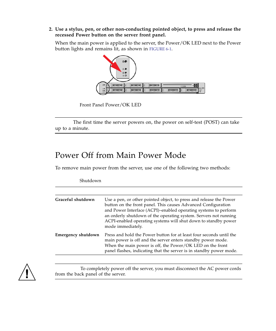 Power off from main power mode | Sun Microsystems Sun Fire X4150 Server User Manual | Page 74 / 80