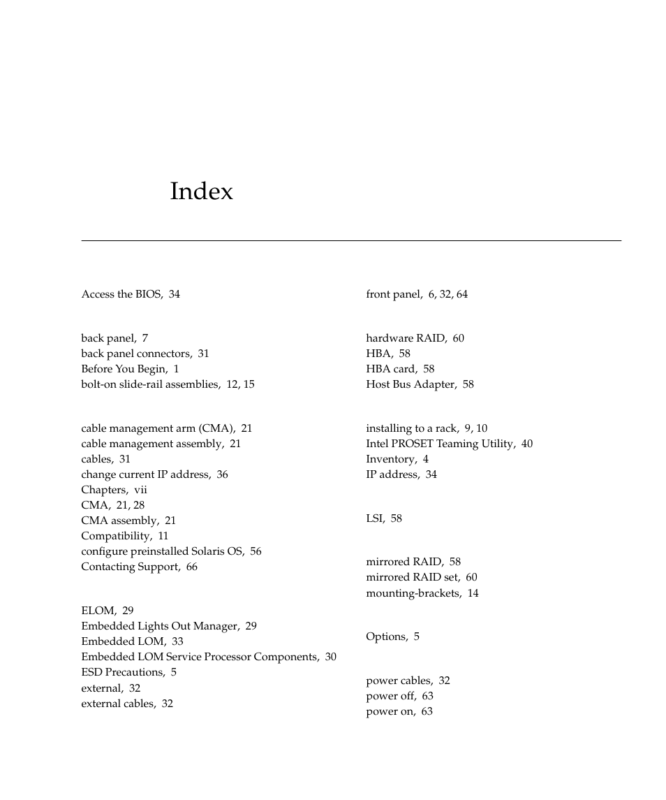 Index | Sun Microsystems Sun Fire X4150 Server User Manual | Page 79 / 80