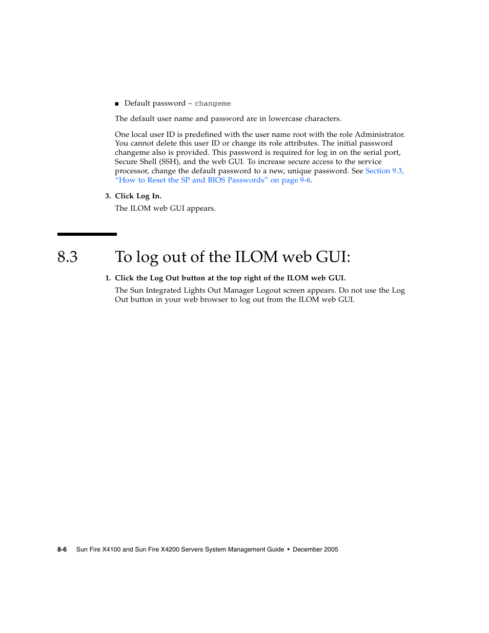 3 to log out of the ilom web gui, To log out of the ilom web gui | Sun Microsystems Sun Fire X4200 User Manual | Page 104 / 196