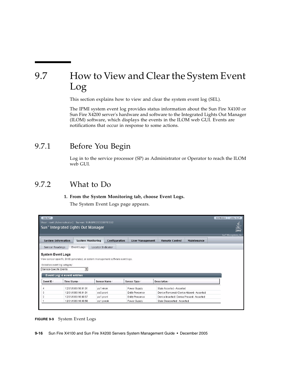 7 how to view and clear the system event log, 1 before you begin, 2 what to do | How to view and clear the system event log, Before you begin, What to do | Sun Microsystems Sun Fire X4200 User Manual | Page 122 / 196