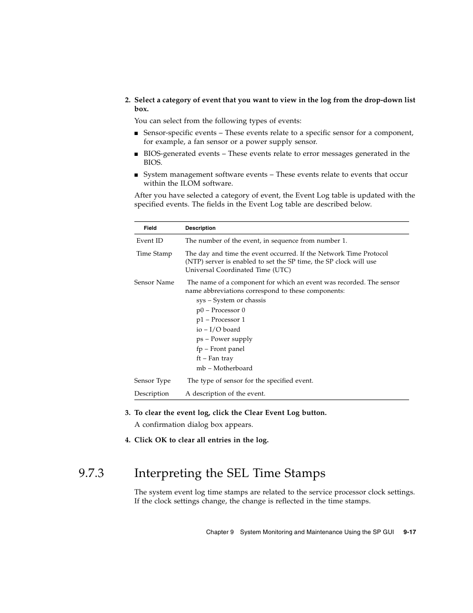 3 interpreting the sel time stamps, Interpreting the sel time stamps | Sun Microsystems Sun Fire X4200 User Manual | Page 123 / 196