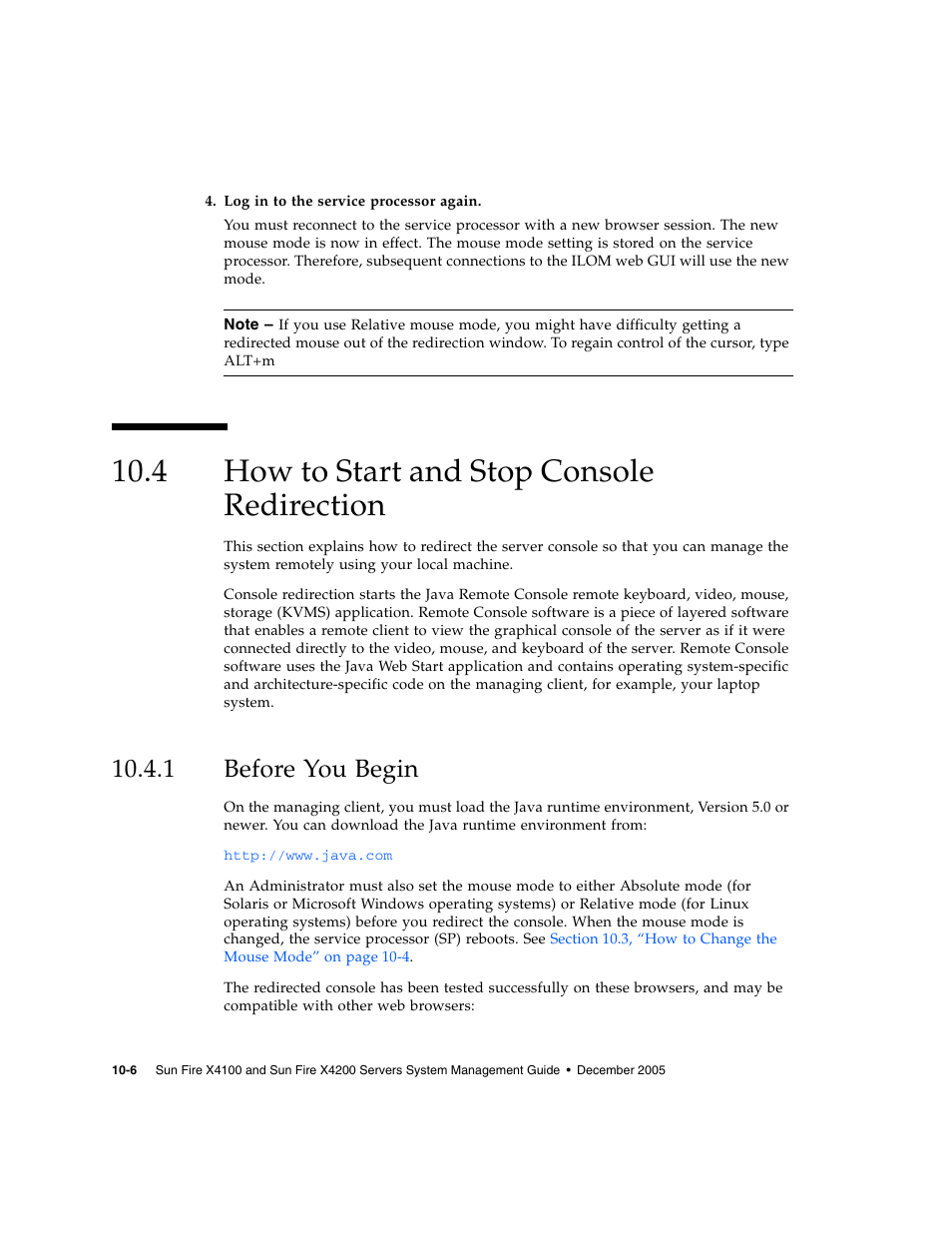 4 how to start and stop console redirection, 1 before you begin, How to start and stop console redirection | Before you begin | Sun Microsystems Sun Fire X4200 User Manual | Page 134 / 196