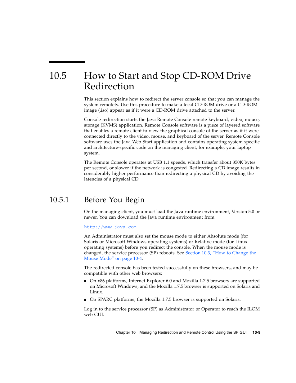 5 how to start and stop cd-rom drive redirection, 1 before you begin, How to start and stop cd-rom drive redirection | Before you begin | Sun Microsystems Sun Fire X4200 User Manual | Page 137 / 196