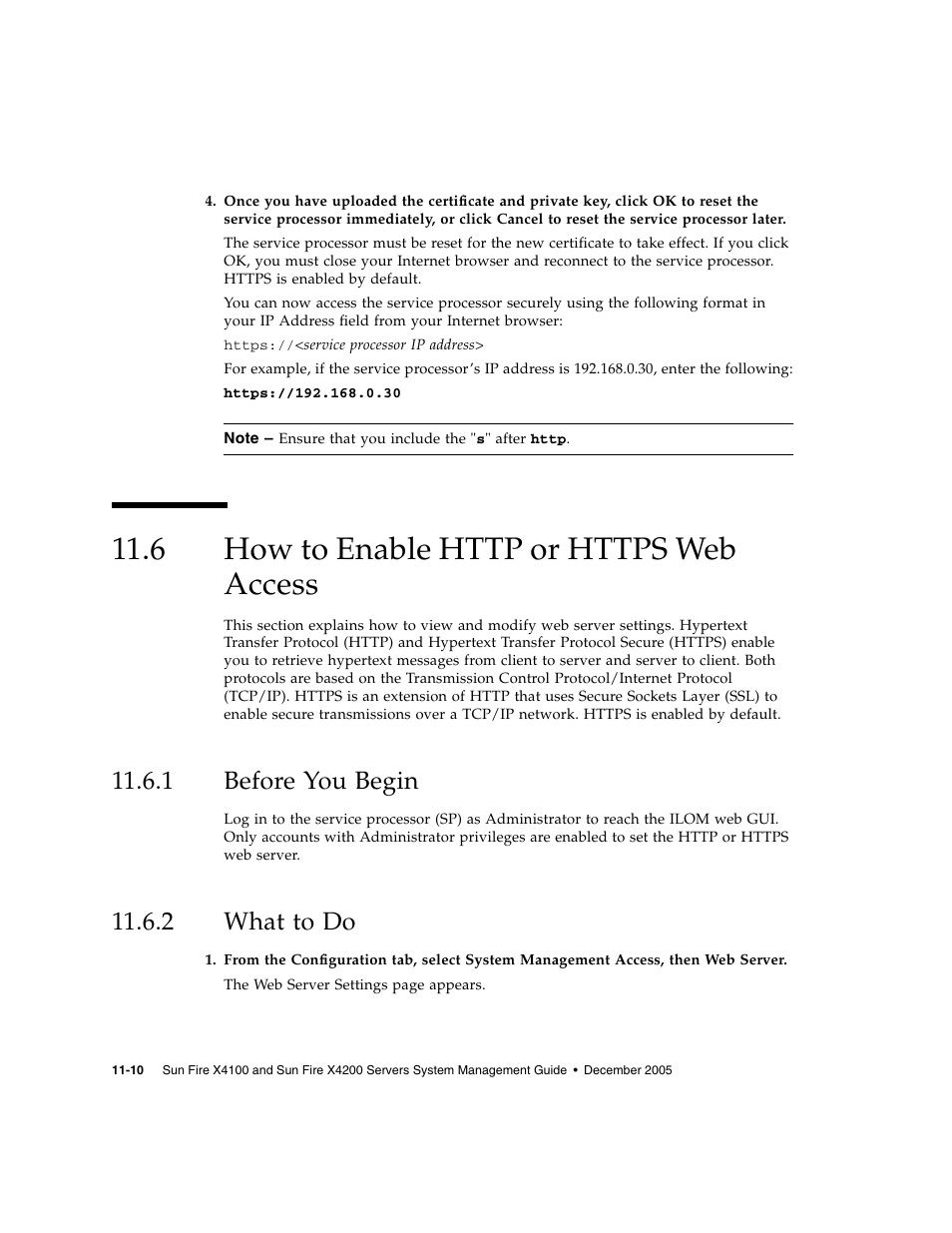 6 how to enable http or https web access, 1 before you begin, 2 what to do | How to enable http or https web access, Before you begin, What to do | Sun Microsystems Sun Fire X4200 User Manual | Page 154 / 196