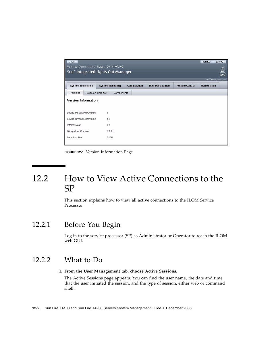 2 how to view active connections to the sp, 1 before you begin, 2 what to do | How to view active connections to the sp, Before you begin, What to do | Sun Microsystems Sun Fire X4200 User Manual | Page 158 / 196