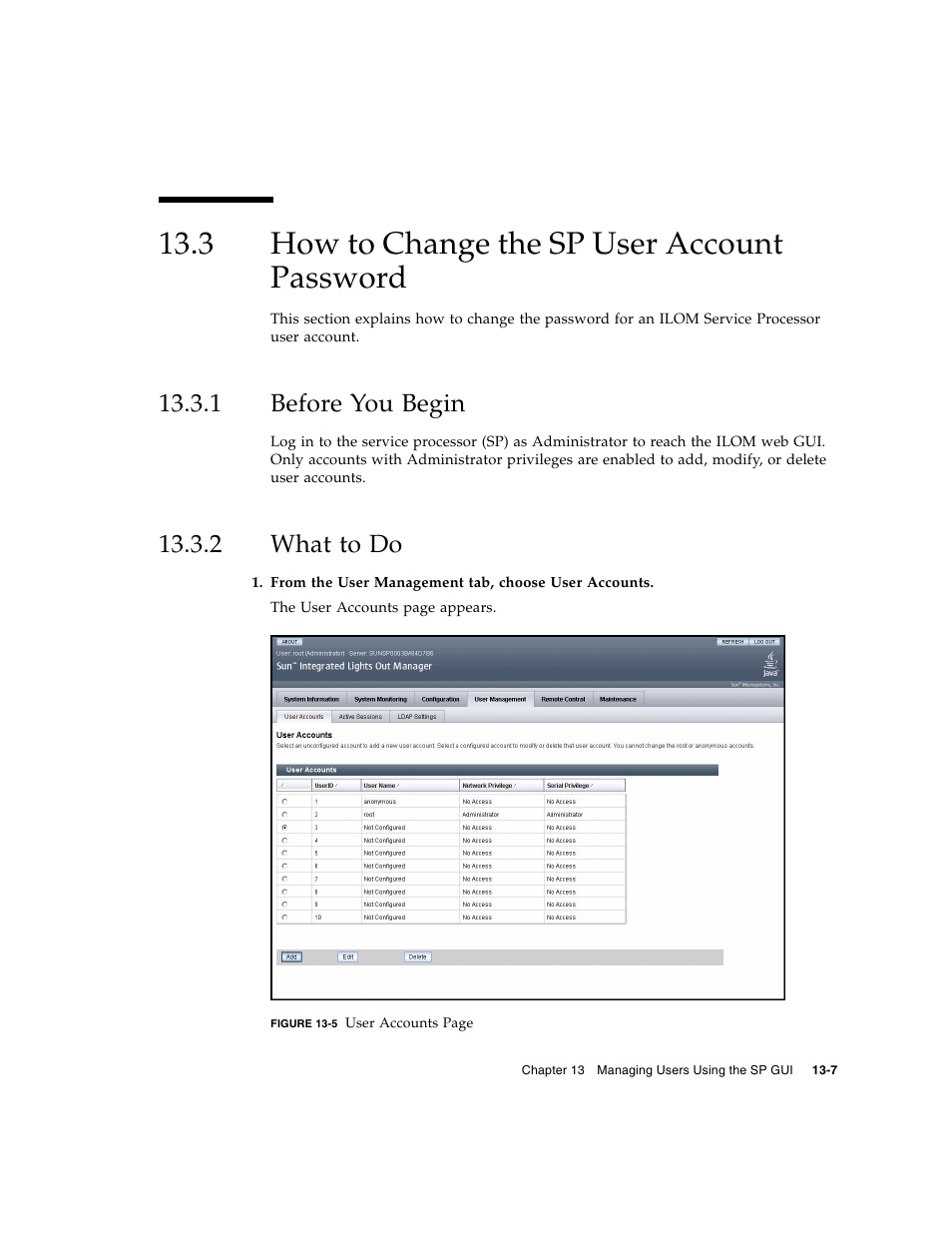 3 how to change the sp user account password, 1 before you begin, 2 what to do | How to change the sp user account password, Before you begin, What to do | Sun Microsystems Sun Fire X4200 User Manual | Page 167 / 196