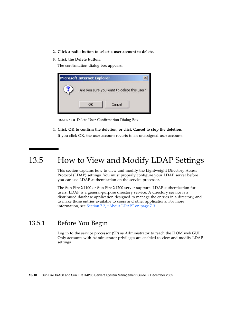 5 how to view and modify ldap settings, 1 before you begin, How to view and modify ldap settings | Before you begin | Sun Microsystems Sun Fire X4200 User Manual | Page 170 / 196