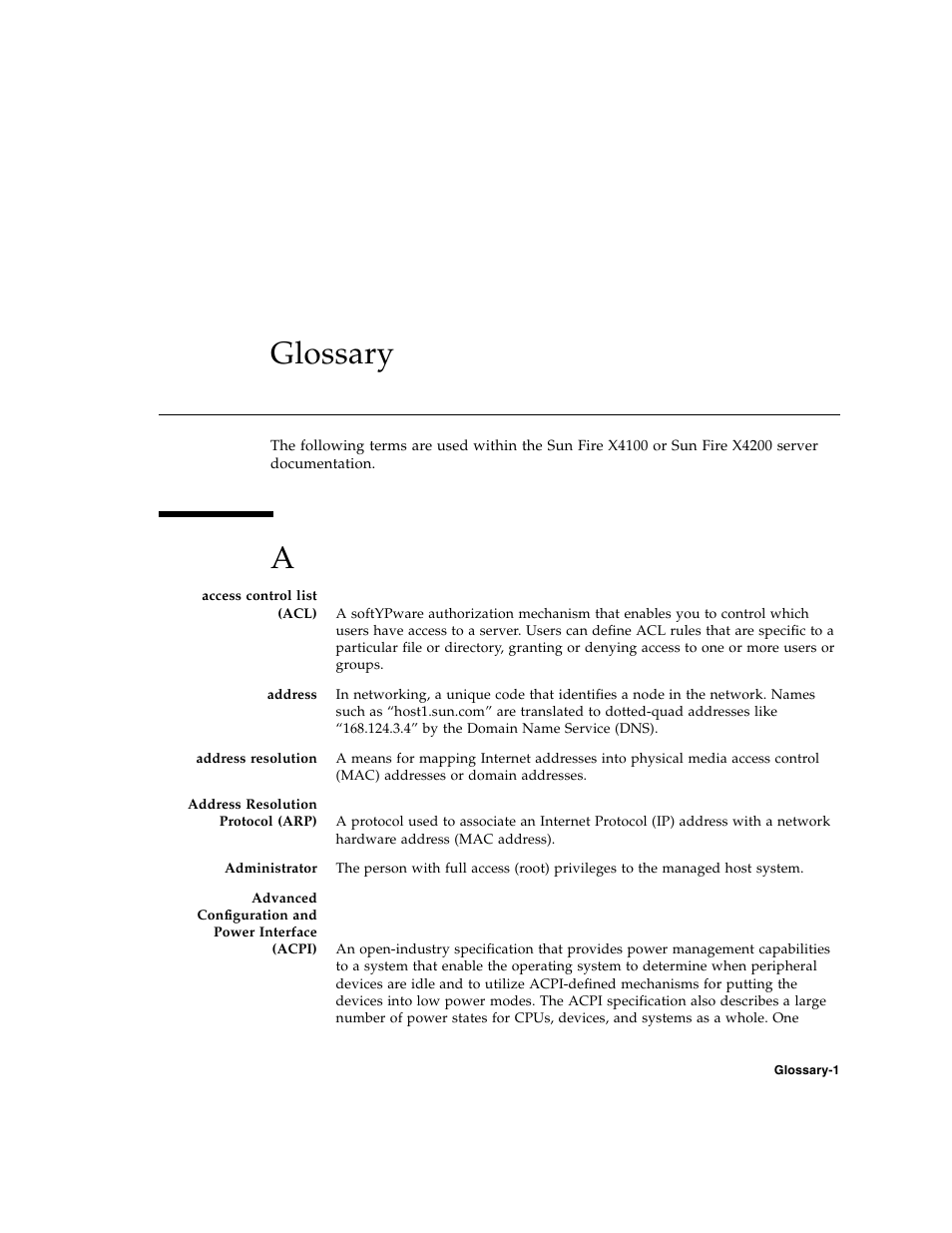 Glossary, Glossary–1 | Sun Microsystems Sun Fire X4200 User Manual | Page 173 / 196