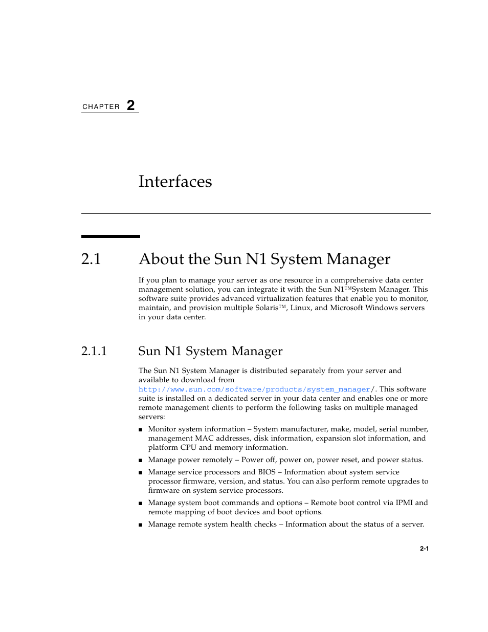 Interfaces, 1 about the sun n1 system manager, 1 sun n1 system manager | About the sun n1 system manager, Sun n1 system manager | Sun Microsystems Sun Fire X4200 User Manual | Page 21 / 196