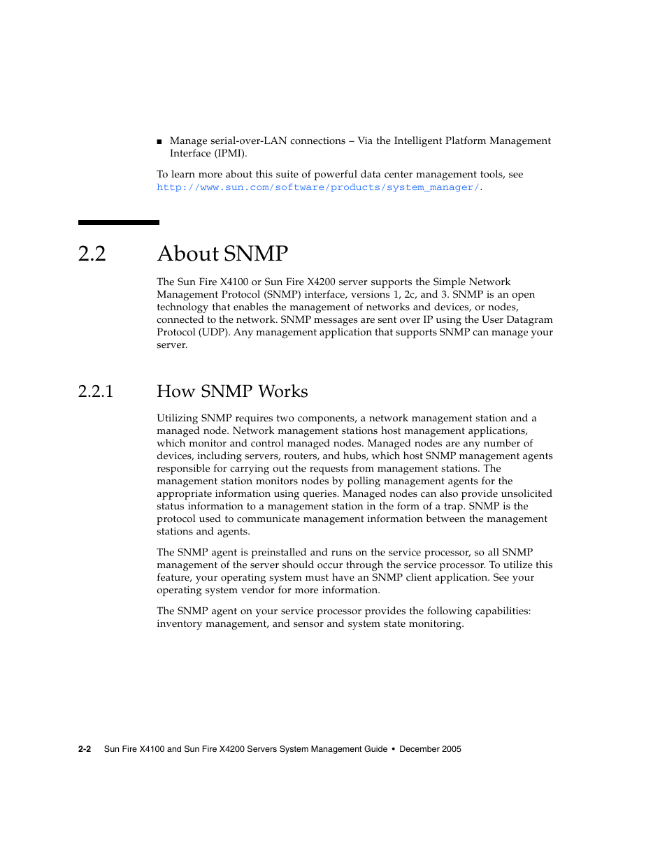 2 about snmp, 1 how snmp works, About snmp | How snmp works | Sun Microsystems Sun Fire X4200 User Manual | Page 22 / 196