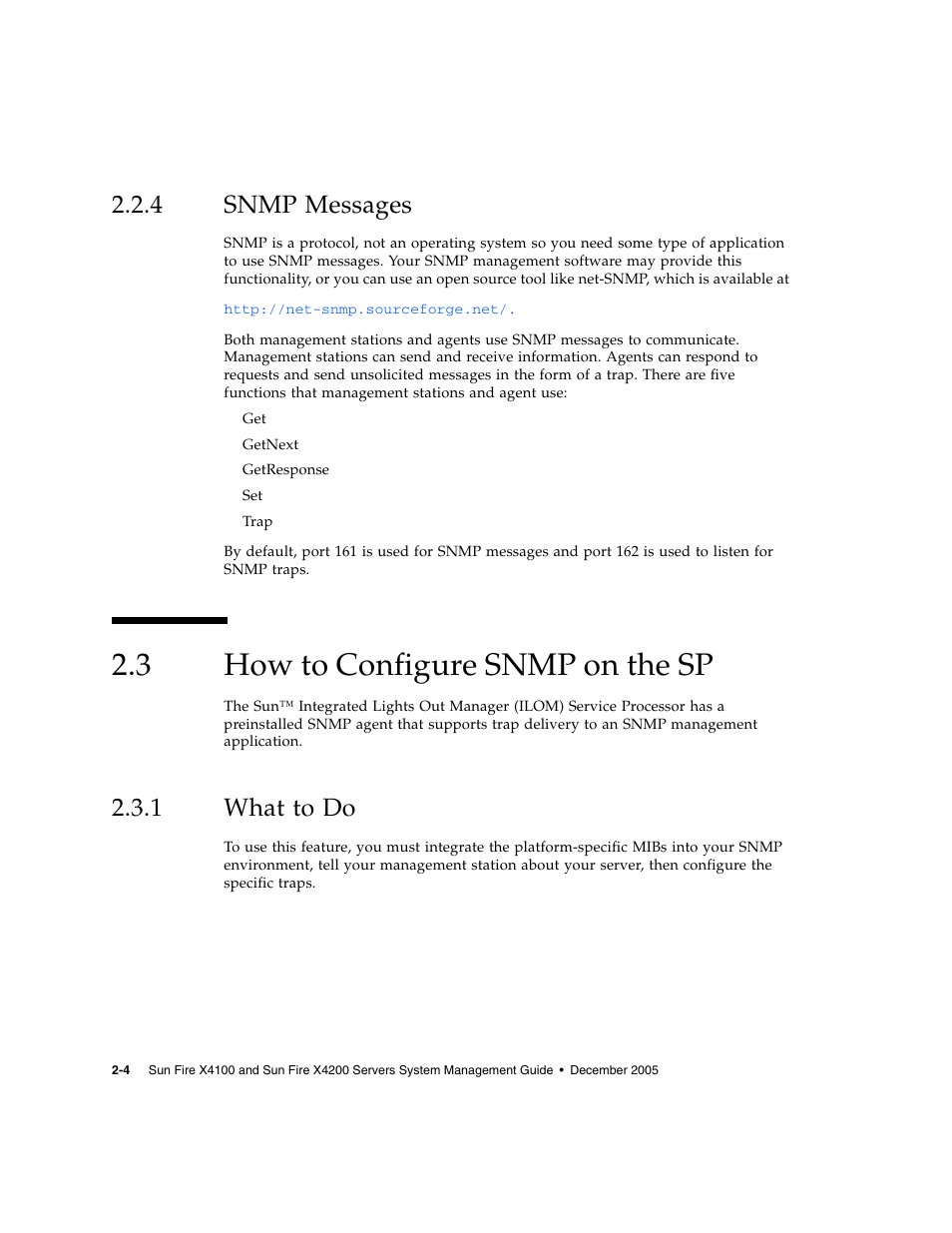 4 snmp messages, 3 how to configure snmp on the sp, 1 what to do | Snmp messages, How to configure snmp on the sp, What to do | Sun Microsystems Sun Fire X4200 User Manual | Page 24 / 196