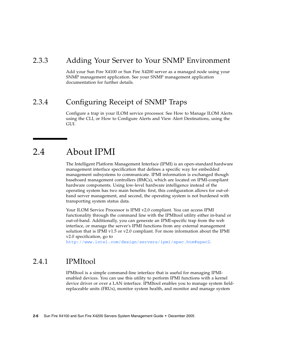 3 adding your server to your snmp environment, 4 configuring receipt of snmp traps, 4 about ipmi | 1 ipmitool, Adding your server to your snmp environment, Configuring receipt of snmp traps, About ipmi, Ipmitool | Sun Microsystems Sun Fire X4200 User Manual | Page 26 / 196