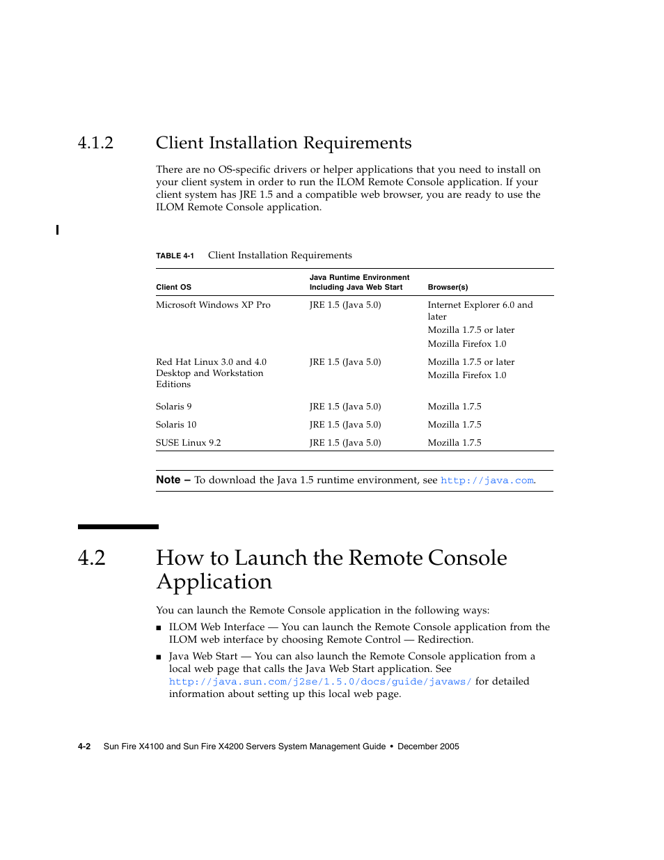 2 client installation requirements, 2 how to launch the remote console application, Client installation requirements | How to launch the remote console application | Sun Microsystems Sun Fire X4200 User Manual | Page 58 / 196